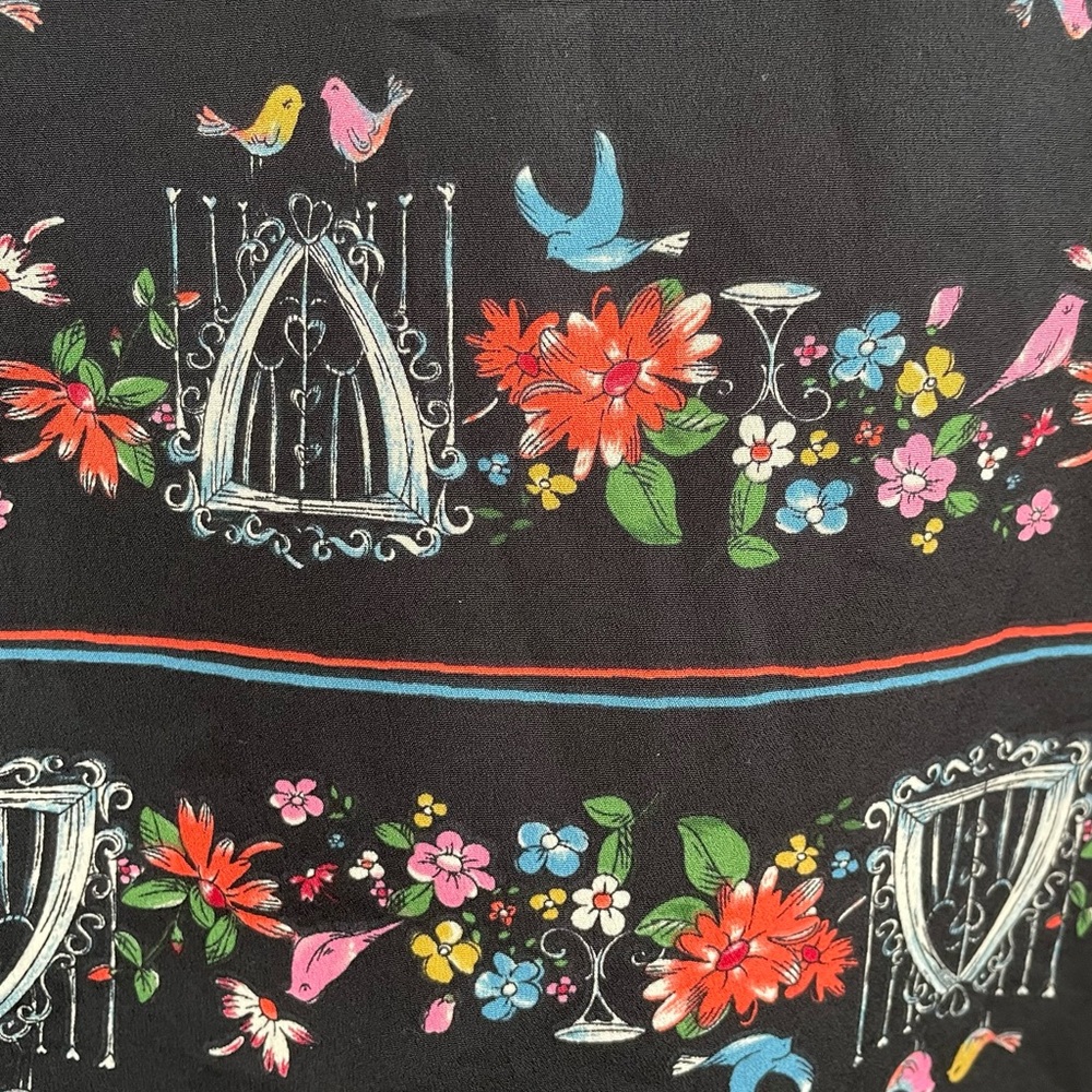 Three Ena Dress Black Twee Bird Floral Print Stretch Shift Dress Modcloth - Picture 5 of 11